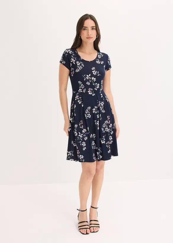 Shirtkleid aus fließender Viskose in blau von vorne (Totalaufnahme) - bonprix