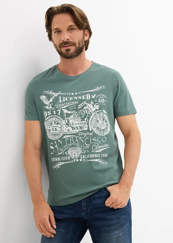 T-Shirt aus reiner Baumwolle in grün von vorne (im Anschnitt) - bonprix