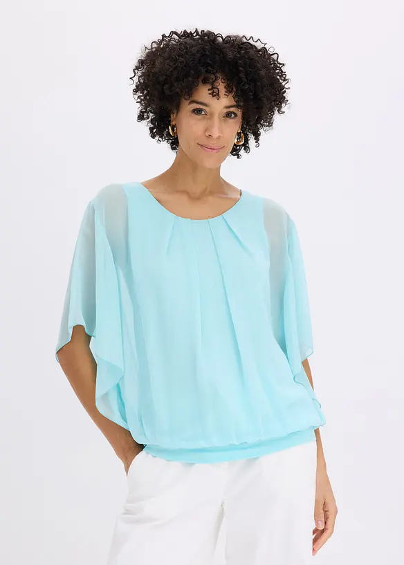 Chiffonbluse mit Fledermausärmel in blau von vorne (im Anschnitt) - bonprix Chiffonbluse mit Fledermausärmel in blau von vorne (im Anschnitt) - bonprix