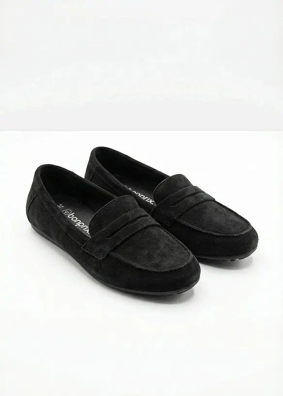 Loafer aus Veloursleder in schwarz - bonprix