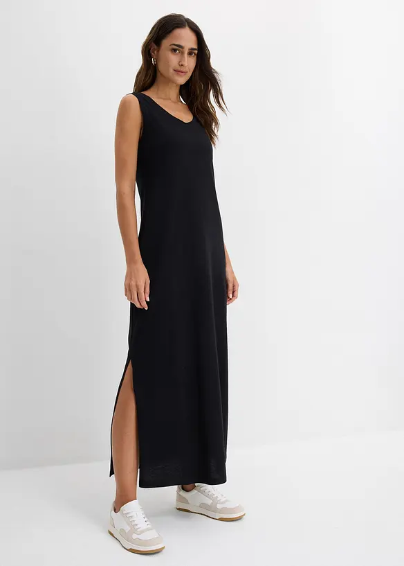 Figurbetontes Jerseykleid in schwarz von vorne (Totalaufnahme) - bonprix