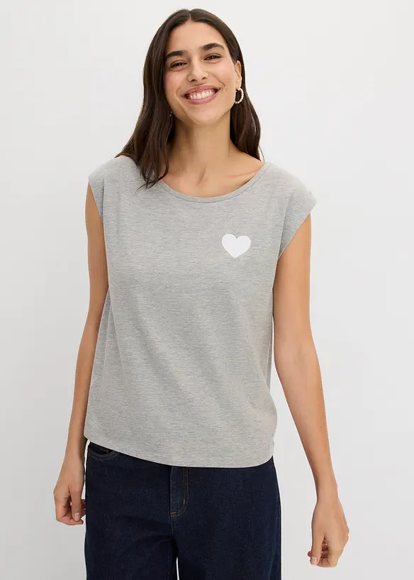 Vokuhila-Shirt aus fließendem Viskosemix in grau von vorne (im Anschnitt) - bonprix Vokuhila-Shirt aus fließendem Viskosemix in grau von vorne (im Anschnitt) - bonprix