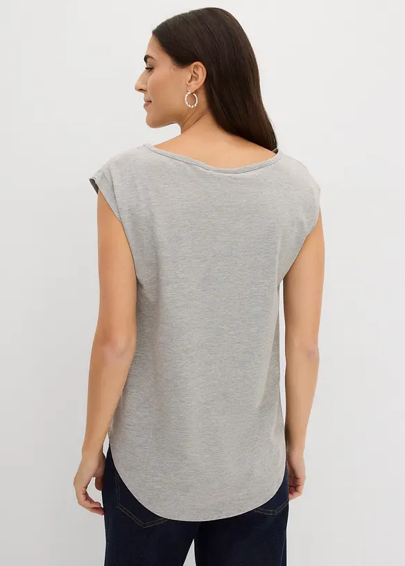 Vokuhila-Shirt aus fließendem Viskosemix in grau von hinten (im Anschnitt) - bonprix Vokuhila-Shirt aus fließendem Viskosemix in grau von hinten (im Anschnitt) - bonprix