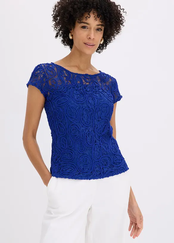 Blusenshirt mit Spitze in blau von vorne (im Anschnitt) - bonprix