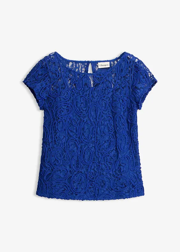 Blusenshirt mit Spitze in blau von vorne - bonprix
