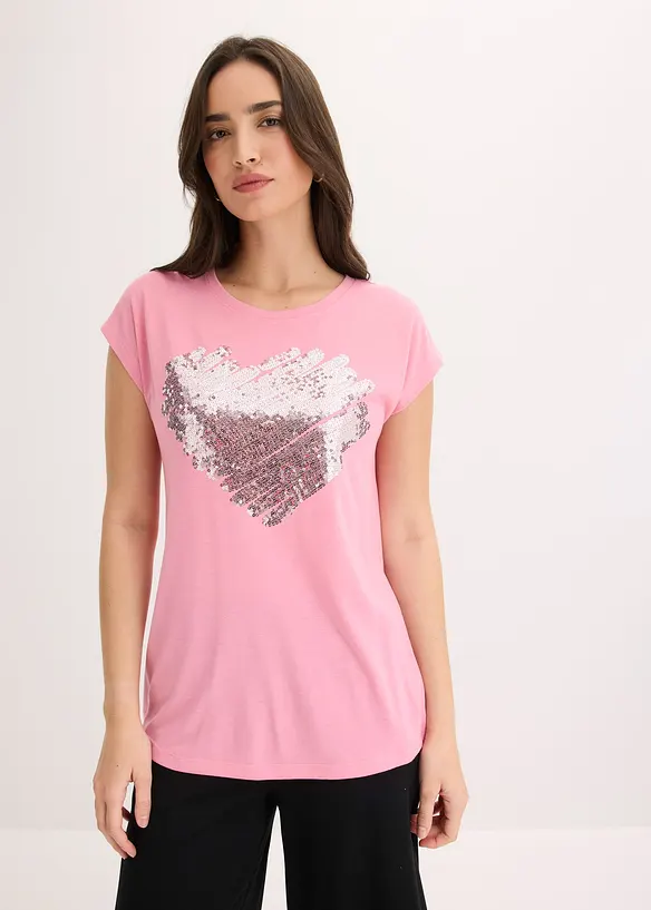Shirt aus softem Viskose-Mix in rosa von vorne (im Anschnitt) - bonprix