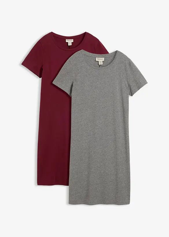 Gerade geschnittenes Shirtkleid (2er Pack) in grau von vorne - bonprix