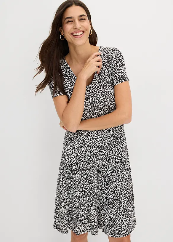 Jerseykleid aus Viskose-Mix in schwarz von vorne (Totalaufnahme) - bonprix