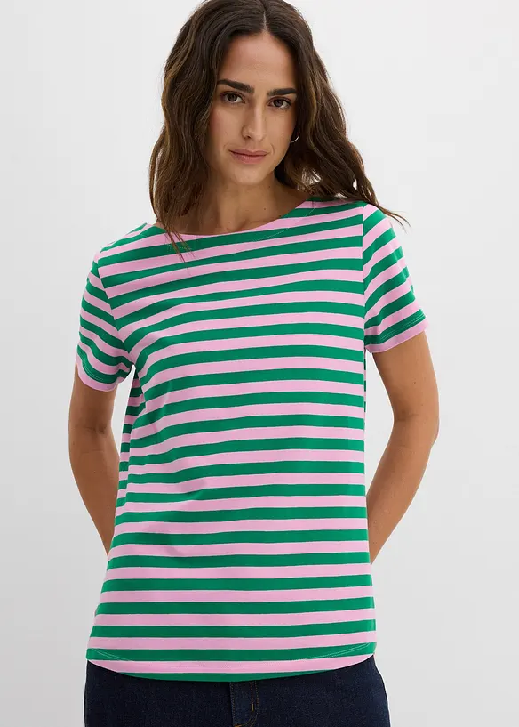 T-Shirt mit U-Boot-Ausschnitt in rosa von vorne (im Anschnitt) - bonprix