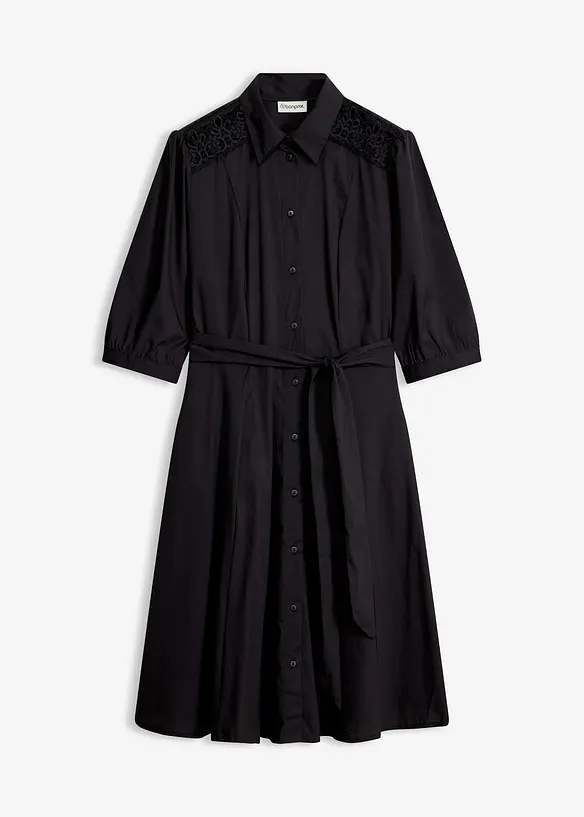 Popeline Hemdblusenkleid aus Baumwoll-Mix in schwarz von vorne - bonprix