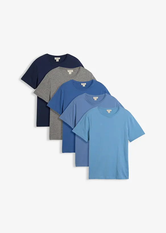 T-Shirt (5er Pack) in blau von vorne - bonprix