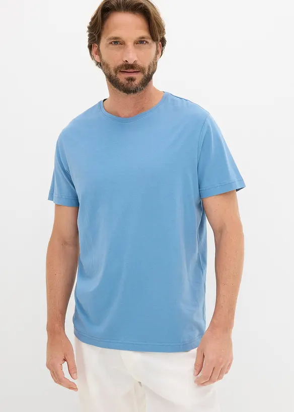 T-Shirt (5er Pack) in blau von vorne (im Anschnitt) - bonprix
