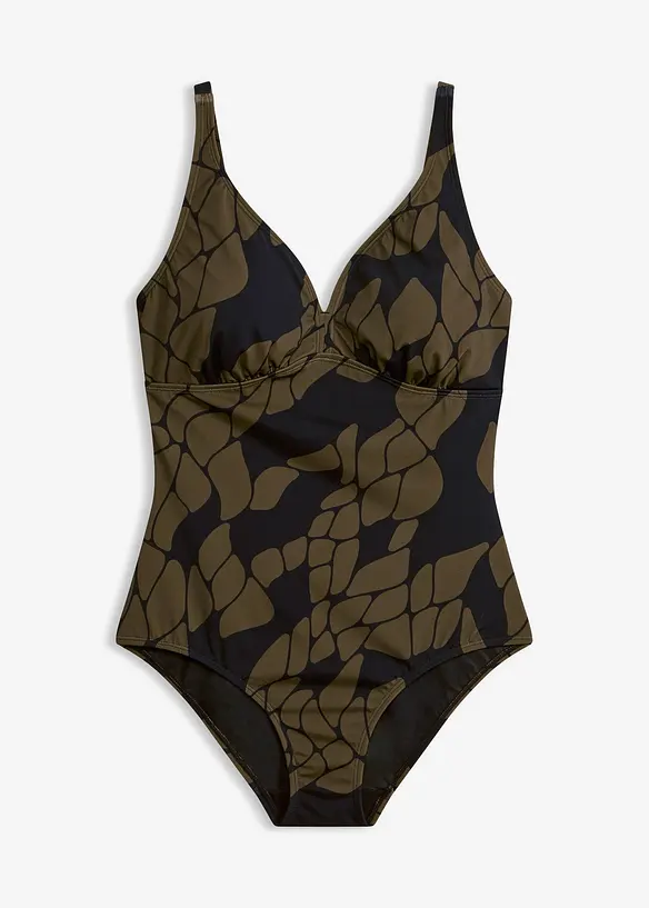 Medium Shape-Badeanzug mit V-Ausschnitt in schwarz von vorne - bonprix