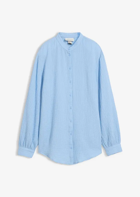 Musselin-Longbluse aus reiner Baumwolle in blau von vorne - bonprix