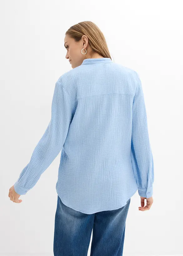 Musselin-Longbluse aus reiner Baumwolle in blau von hinten (im Anschnitt) - bonprix