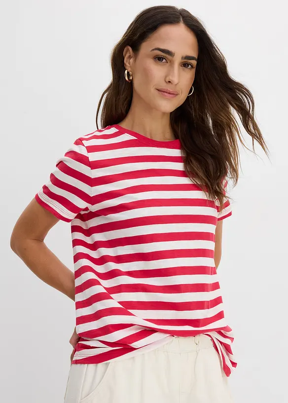 Rundhals-T-Shirt (2er Pack) in rot von vorne (im Anschnitt) - bonprix