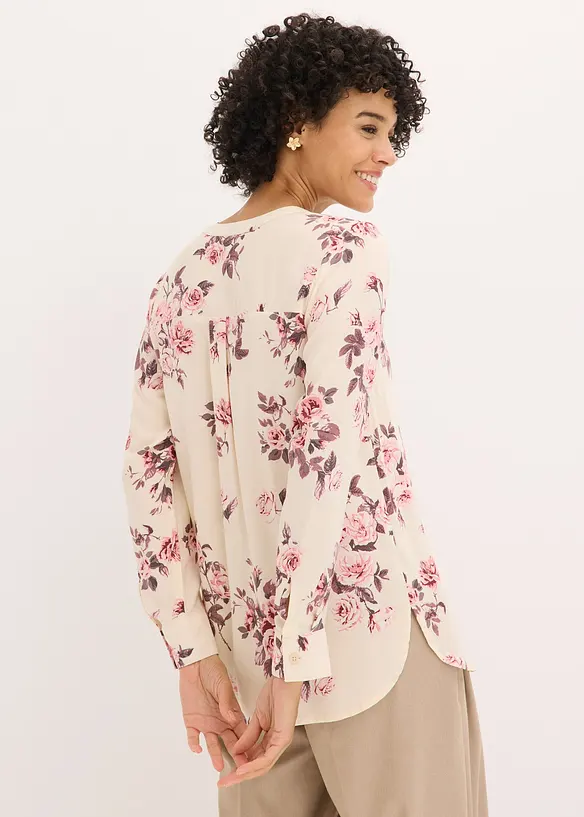 Tunikabluse aus fließender Viskose in beige von hinten (im Anschnitt) - bonprix