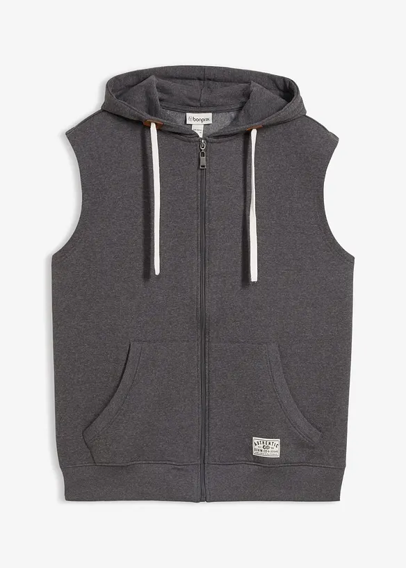 Kapuzen-Sweatweste aus weichem Baumwoll-Mix in grau von vorne - bonprix