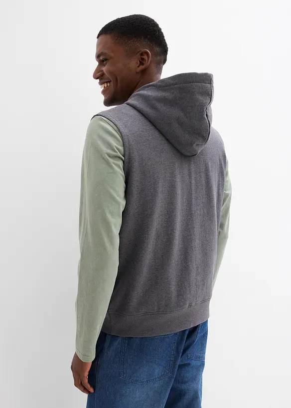 Kapuzen-Sweatweste aus weichem Baumwoll-Mix in grau von hinten (im Anschnitt) - bonprix