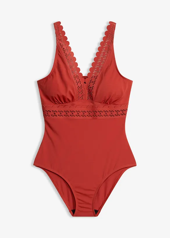 Badeanzug mit Laser-Cut Einsätzen in braun von vorne - bonprix