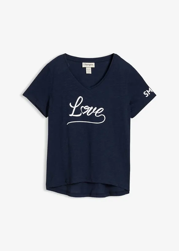 T-Shirt aus reiner Bio-Baumwolle in leicht strukturierter Qualität in blau von vorne - bonprix