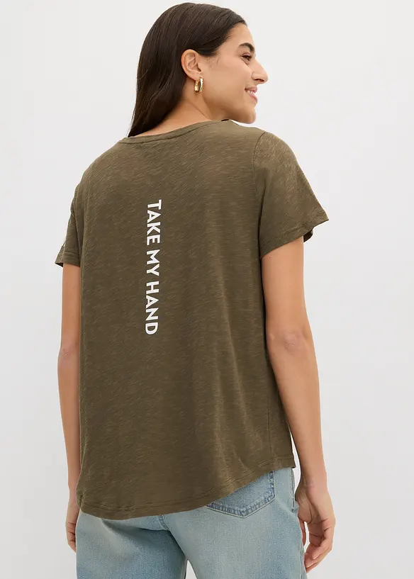 T-Shirt aus reiner Bio-Baumwolle in leicht strukturierter Qualität in grün von hinten (im Anschnitt) - bonprix