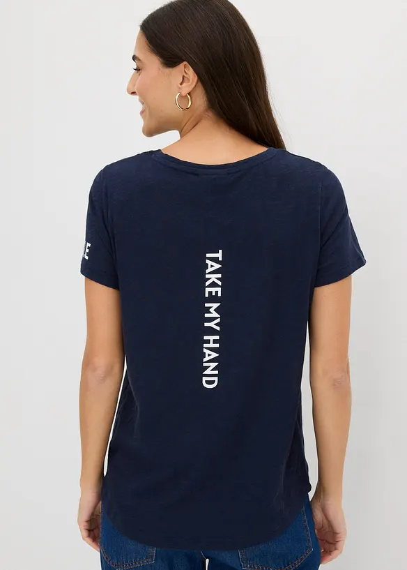 T-Shirt aus reiner Bio-Baumwolle in leicht strukturierter Qualität in blau von hinten (im Anschnitt) - bonprix