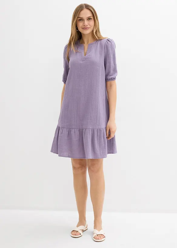 Minikleid aus softem Musselin in lila von vorne (Totalaufnahme) - bonprix