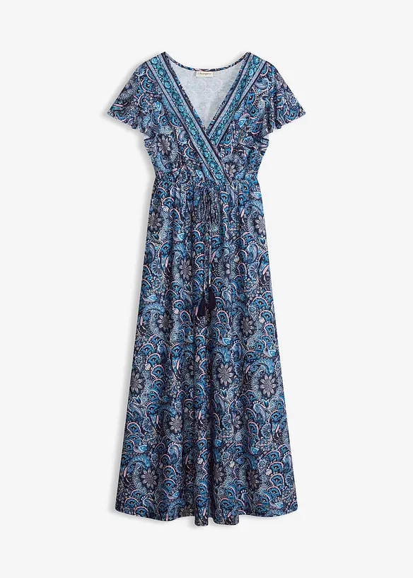 Jersey-Maxikleid mit Bindegürtel in blau von vorne - bonprix