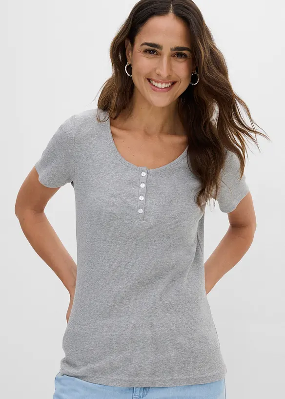 Henleyshirt aus reiner Bio-Baumwolle in grau von vorne (im Anschnitt) - bonprix Henleyshirt aus reiner Bio-Baumwolle in grau von vorne (im Anschnitt) - bonprix