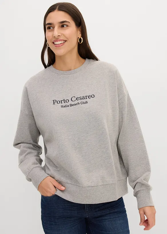 Oversize-Sweatshirt mit Stickerei in grau von vorne (im Anschnitt) - bonprix