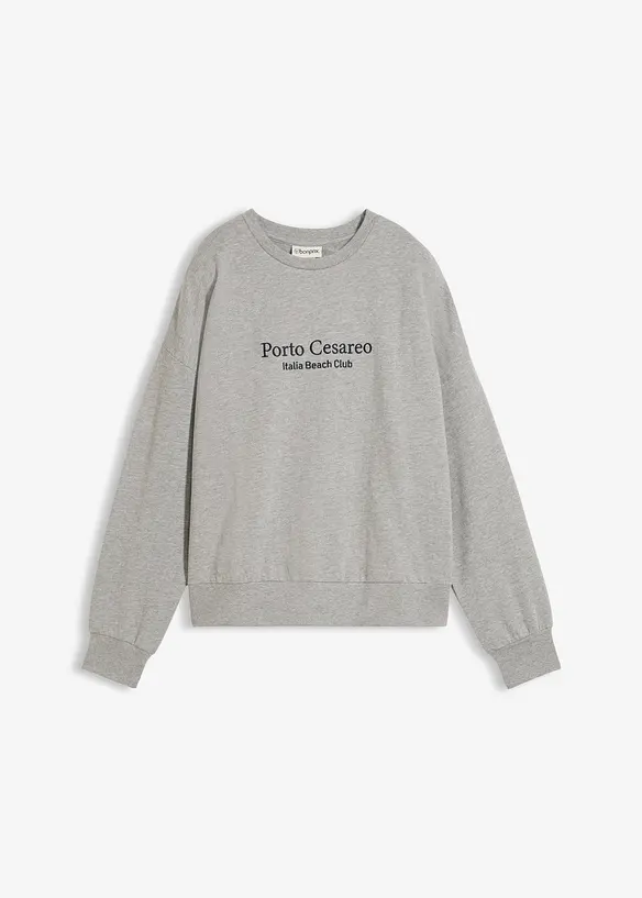 Oversize-Sweatshirt mit Stickerei in grau von vorne - bonprix