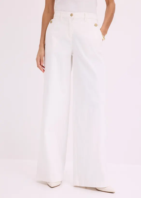 Wide Leg Hose mit Stretch in weiß von vorne - bonprix