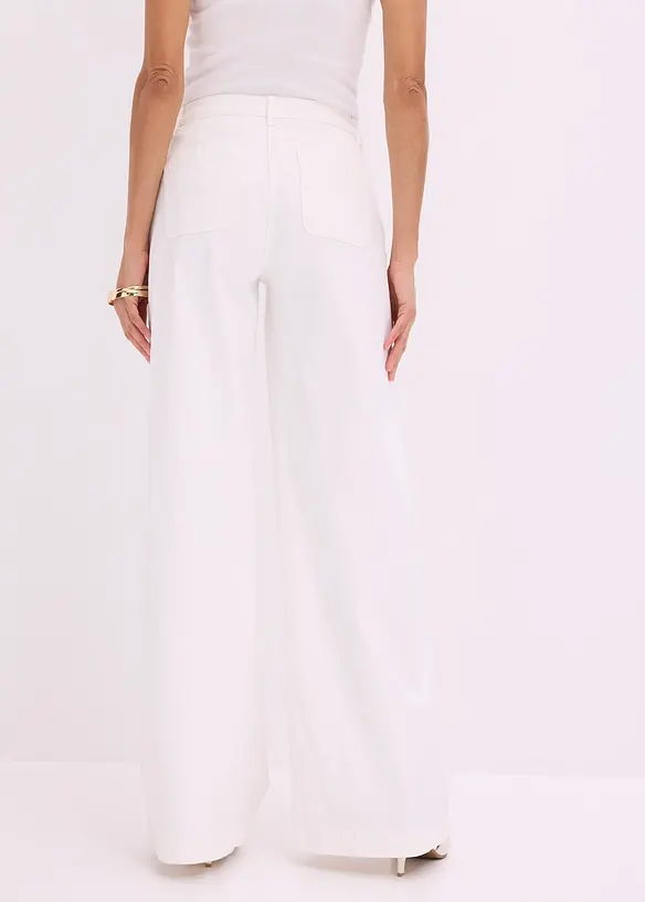 Wide Leg Hose mit Stretch in weiß von hinten - bonprix