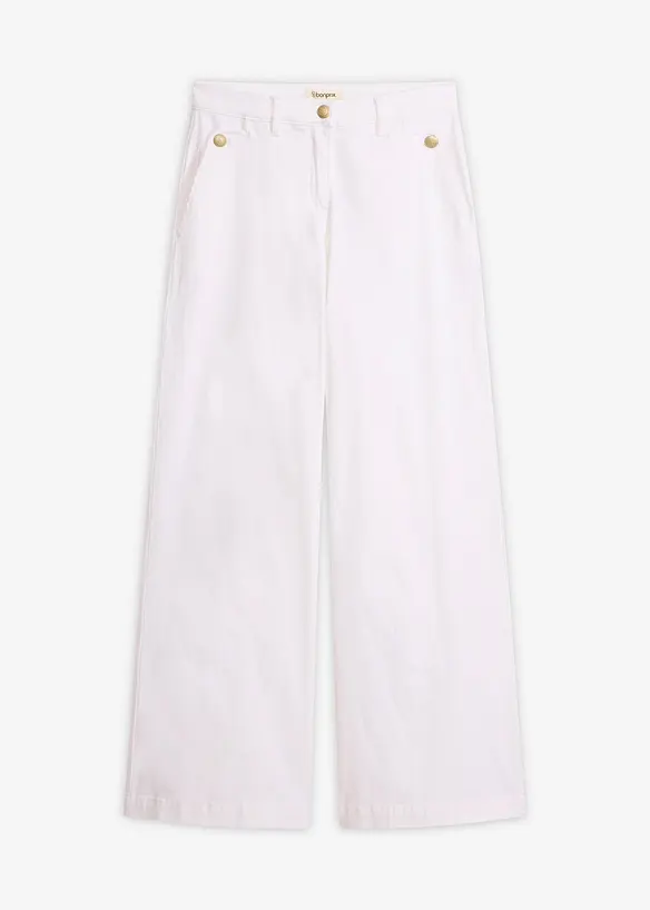 Wide Leg Hose mit Stretch in weiß von vorne - bonprix