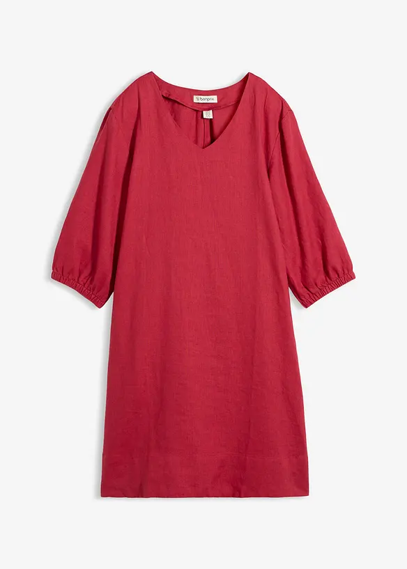 Kleid aus reinem Leinen und 3/4 Arm in rot von vorne - bonprix