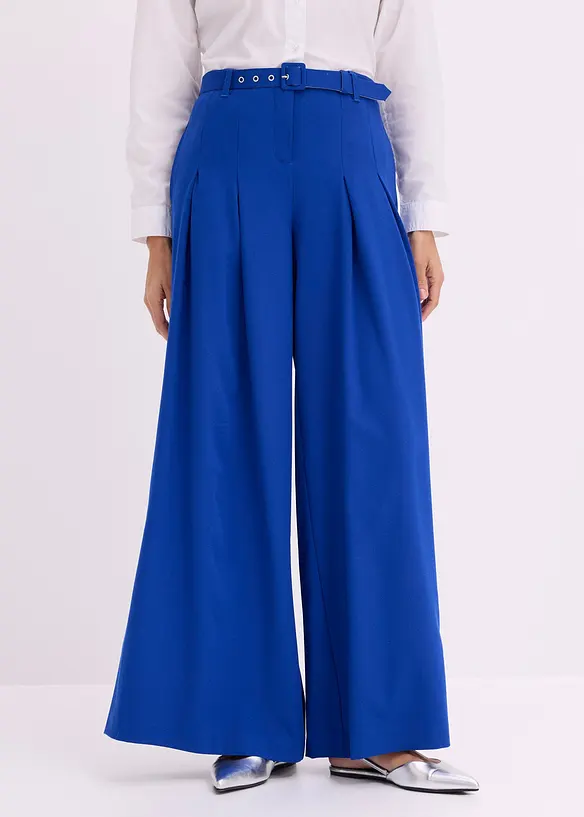 Bundfaltenhose mit Gürtel (2-tlg. Set) aus softem Viskose-Mix in blau von vorne - bonprix