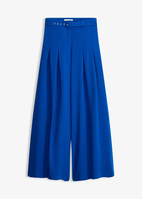 Bundfaltenhose mit Gürtel (2-tlg. Set) aus softem Viskose-Mix in blau von vorne - bonprix