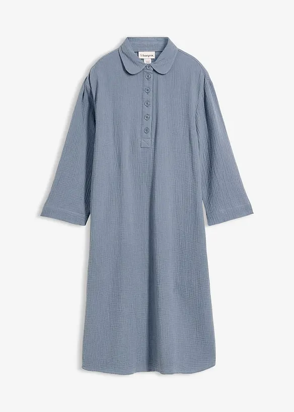 Musselin-Hemdblusenkleid aus reiner Baumwolle in blau von vorne - bonprix
