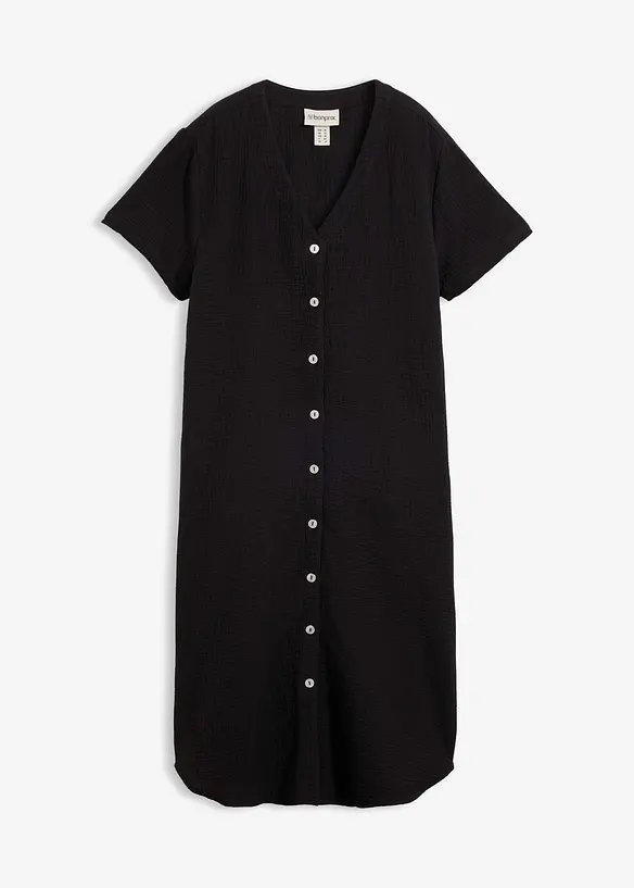 Musselin-Blusenkleid aus reiner Baumwolle in schwarz von vorne - bonprix