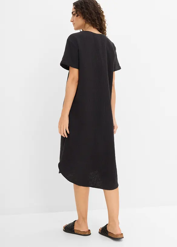 Musselin-Blusenkleid aus reiner Baumwolle in schwarz von hinten (Totalaufnahme) - bonprix