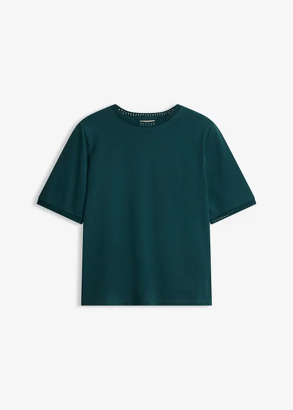 Shirt mit Spitzenborte in grün von vorne - bonprix