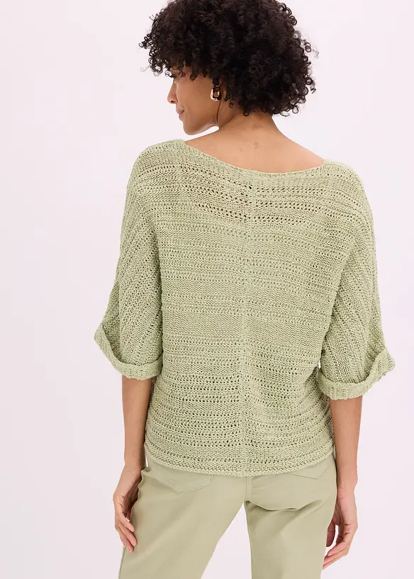 Grobstrick-Pullover in Bändchengarn in grün von hinten (im Anschnitt) - bonprix
