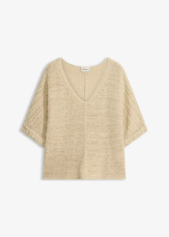 Grobstrick-Pullover in Bändchengarn in beige von vorne - bonprix