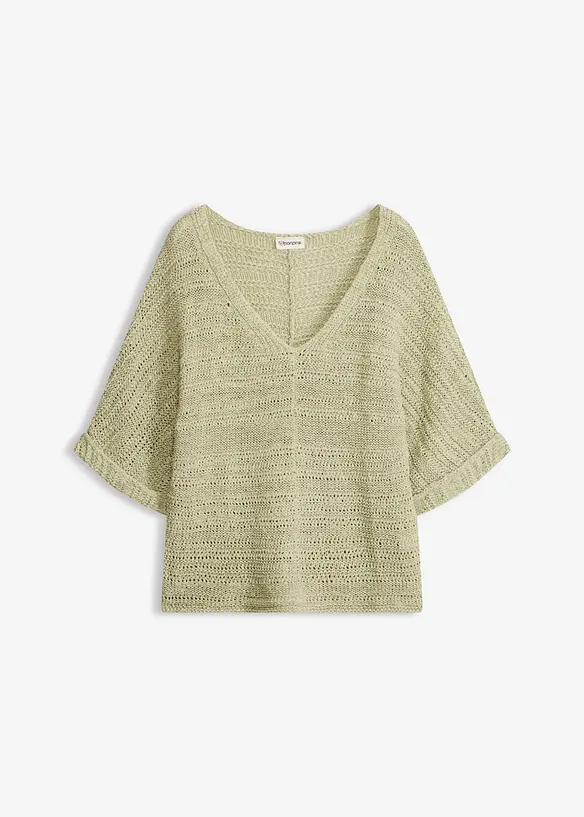 Grobstrick-Pullover in Bändchengarn in grün von vorne - bonprix