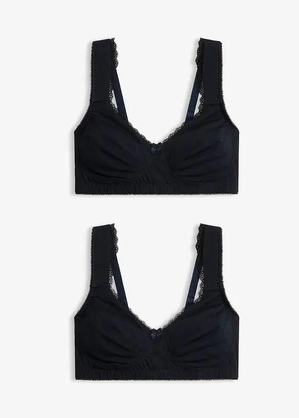 Minimizer T-Shirt-BH ohne Bügel mit Bio-Baumwolle (2er Pack) in schwarz von vorne - bonprix