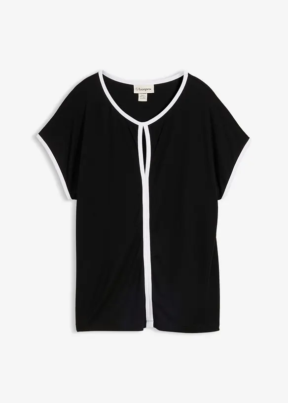 Shirt mit Piping in schwarz von vorne - bonprix