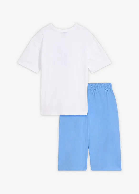 Loose Fit T-Shirt und Jersey-Longbermuda (2-tlg.Set) in weiß von hinten - bonprix