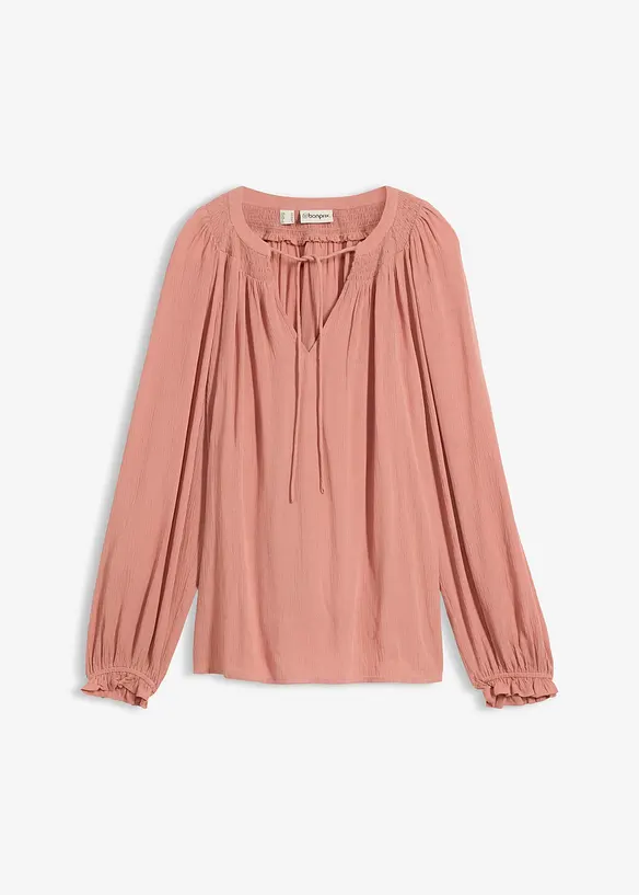 Tunikabluse mit Crinkle-Effekt in rosa von vorne - bonprix