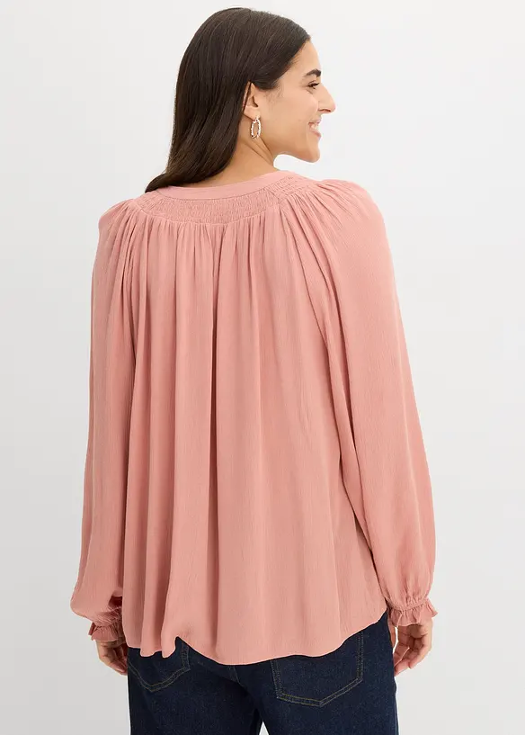 Tunikabluse mit Crinkle-Effekt in rosa von hinten (im Anschnitt) - bonprix